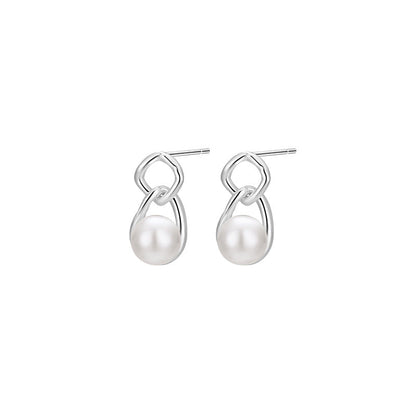 S999 Sterling Silver Pure Silver Light Luxury Stud Earrings Pearl Natural Freshwater