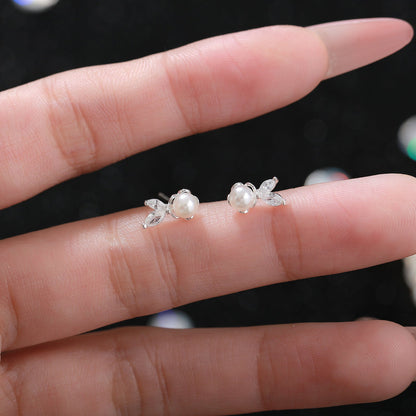 S999 Sterling Silver Pure Silver Stud Earrings Female Water Drop Ear-caring Shell Pearls